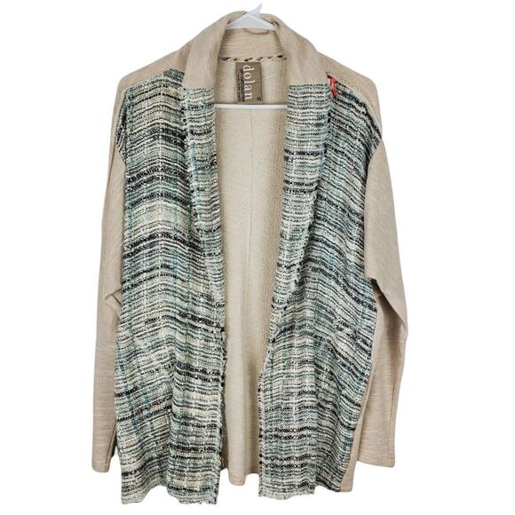 DOLAN Left Coast Open Front Tweed Drape Cardigan Sweater Heathered Raw Hem Fray - Picture 3 of 7